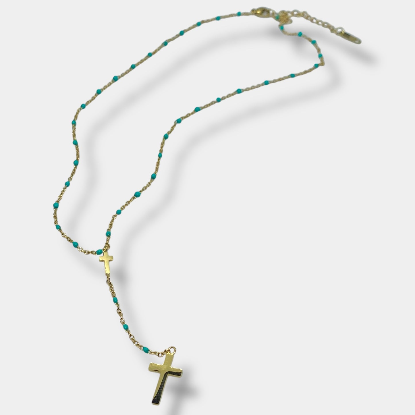 Collier Y perlé "Oh My God !" bleu