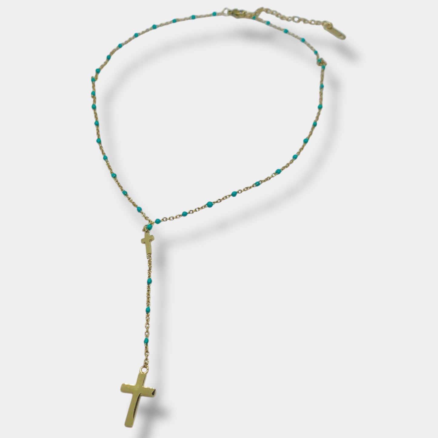 Collier Y perlé "Oh My God !" bleu