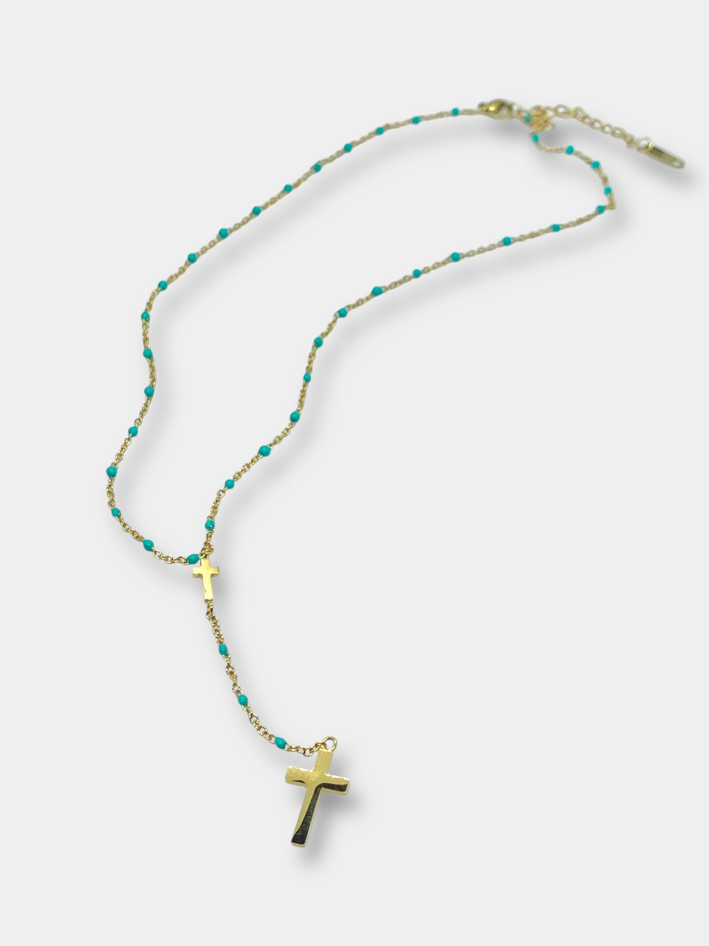 Collier Y perlé "Oh My God !" bleu