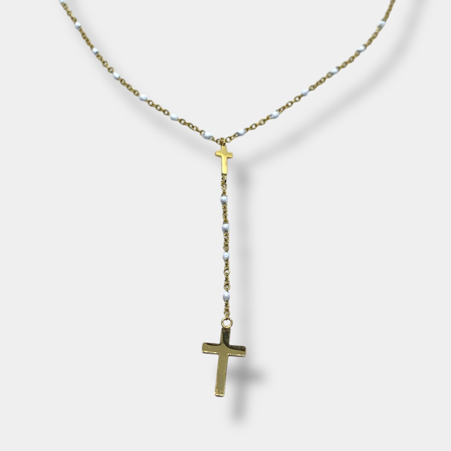 Collier Y perlé "Oh My God !" blanc