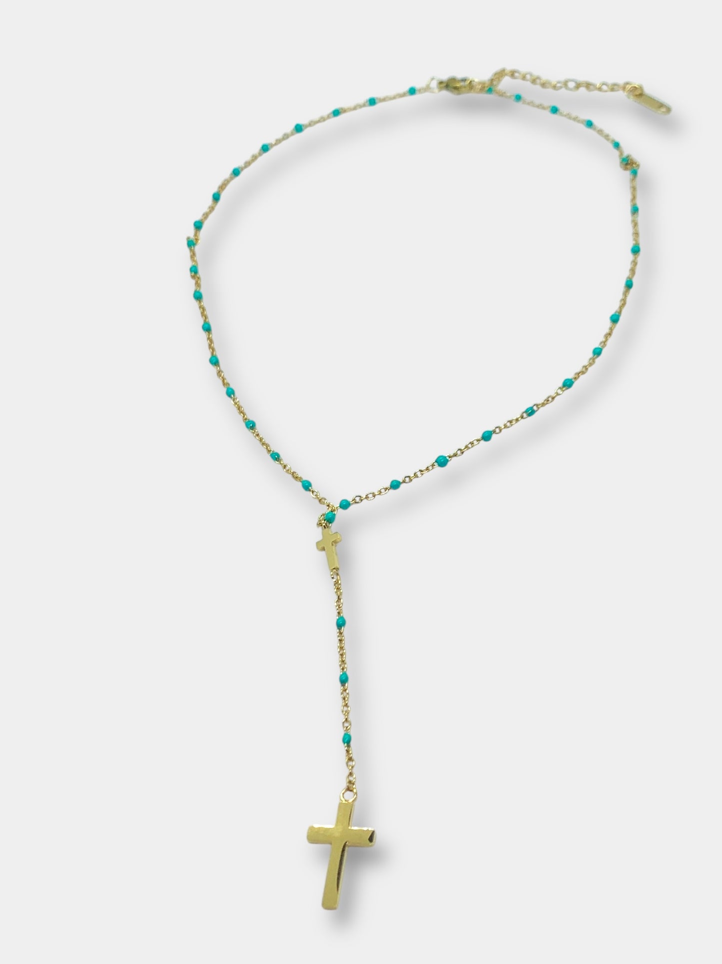 Collier Y perlé "Oh My God !" bleu